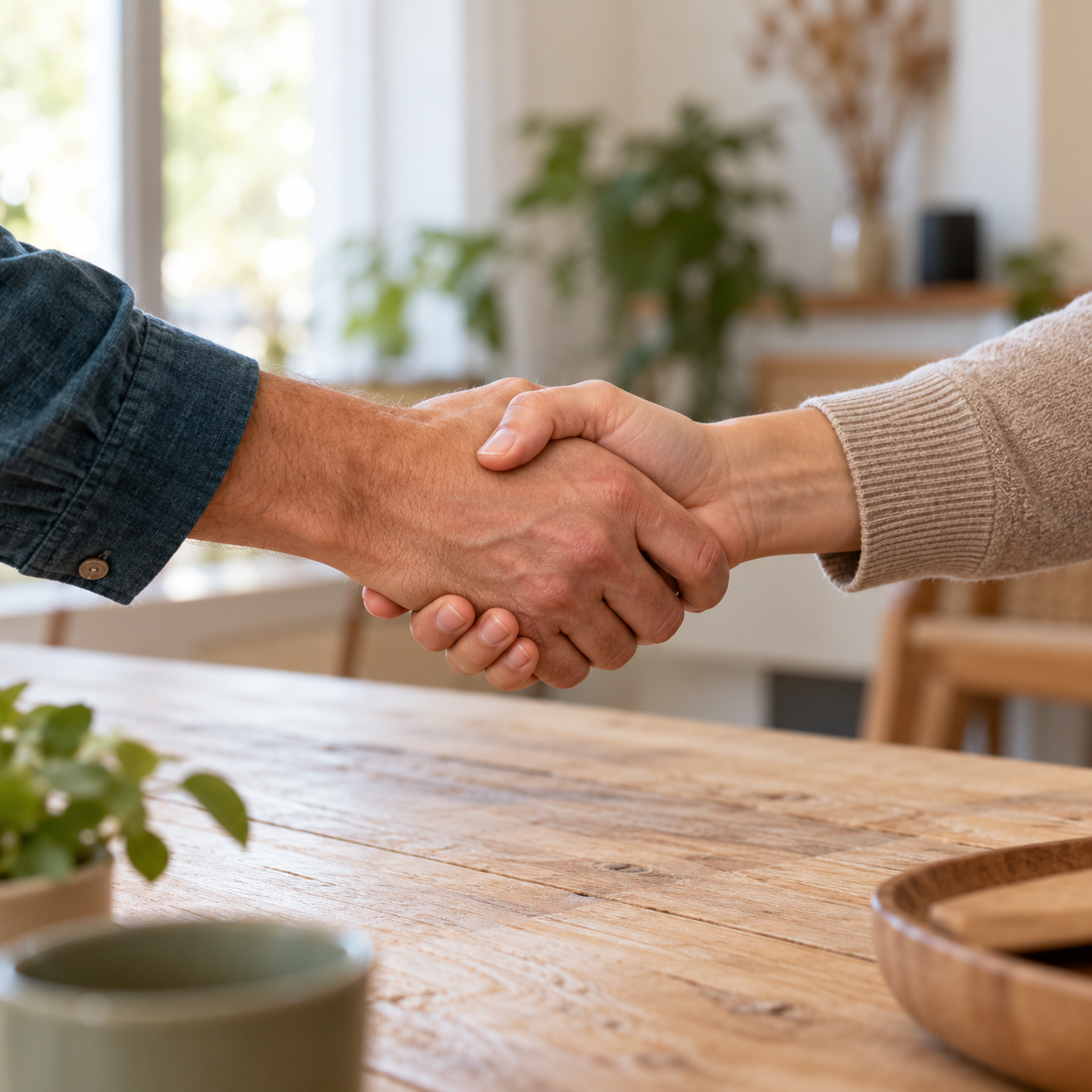 Twee mensen schudden elkaar de hand.